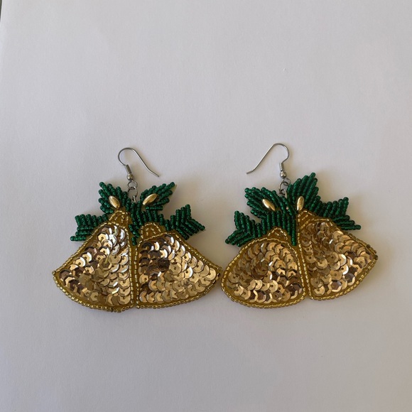 Vintage Jewelry - Large Sequins Beaded Statement Holiday Bells Earrings